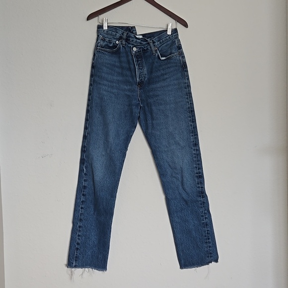 Agolde Blue Criss Cross Straight Leg Jeans Size 26 - Picture 5 of 11